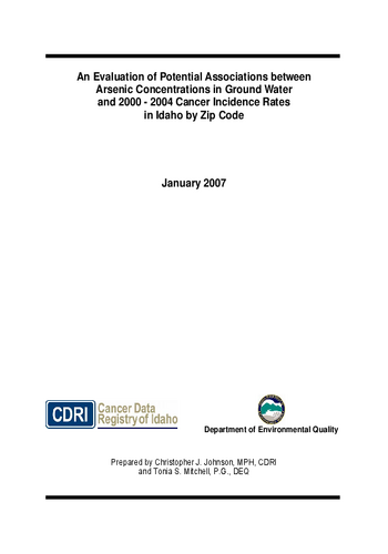 Evaluation Of Potential Associations Between Arsenic Concentraion In Ground Water And 2000-2004 Cancer Incidence Rates